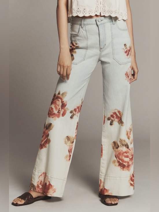 Pilcro Denim - Anthropologie Pilcro Rylan Floral Relaxed High-Rise Flare Jeans